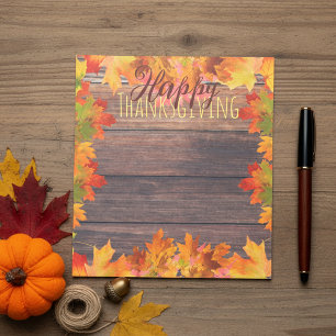 Herfst herfstbladeren op rustieke houten Thanksgiv Notitieblok