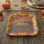 Herfst herfstbladeren op schuur hout Happy Thanksg Papieren Bordje
