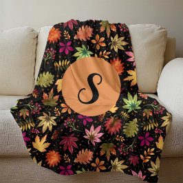 Herfst Herfstbladeren Patroon op zwart met Monogra Fleece Deken