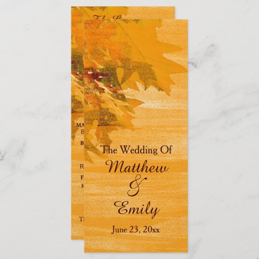 Herfst herfstbladeren trouwprogramma programmakaart (Voorkant / Achterkant)