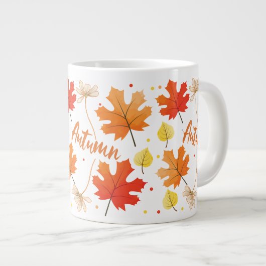 Herfst herfstbladeren vallen grote koffiekop (Voorkant rechts)