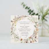 Herfst herfstbloemen wilde bloemen ivoor bruiloft kaart (Staand voorkant)