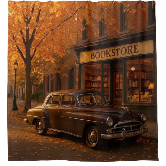 Herfst/Herfstboekwinkel & auto Douchegordijn (Voorkant)