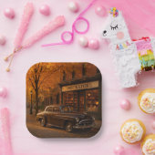 Herfst/Herfstboekwinkel & auto Papieren Bordje (Feest)