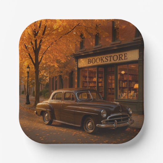 Herfst/Herfstboekwinkel & auto Papieren Bordje (Voorkant)