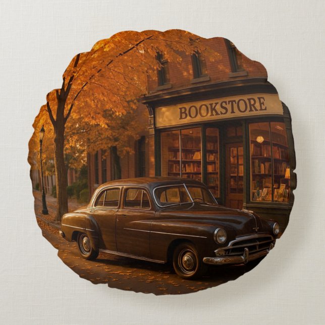  Herfst/Herfstboekwinkel & auto Rond Kussen (Voorkant)