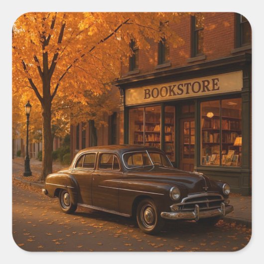  Herfst/Herfstboekwinkel & auto Vierkante Sticker (Voorkant)