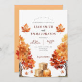 Herfst herfstboom en verlaat bruiloft uitnodiging (Voorkant / Achterkant)