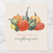 Herfst Herfstfeest Oranje kleurrijke pompoenen Wijn Etiket (Enkel label)