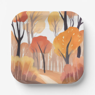 Herfst herfstloof aquarel geschilderd papieren bordje