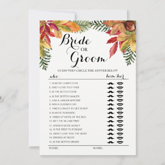 Herfst herfstloof Bruid of Bruidegom spel bewerkba Kaart (Voorkant)