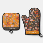 Herfst herfstpaddenstoel & botanisch patroon ovenwant & pannenlap set (Voorkant)