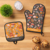 Herfst herfstpaddenstoel & botanisch patroon ovenwant & pannenlap set (Top down)