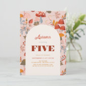 Herfst/Herfstpaddenstoel & Wildflower Roze Verjaar Kaart (Staand voorkant)