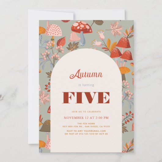 Herfst/Herfstpaddenstoel & Wildflower Sage Verjaar Kaart (Voorkant)