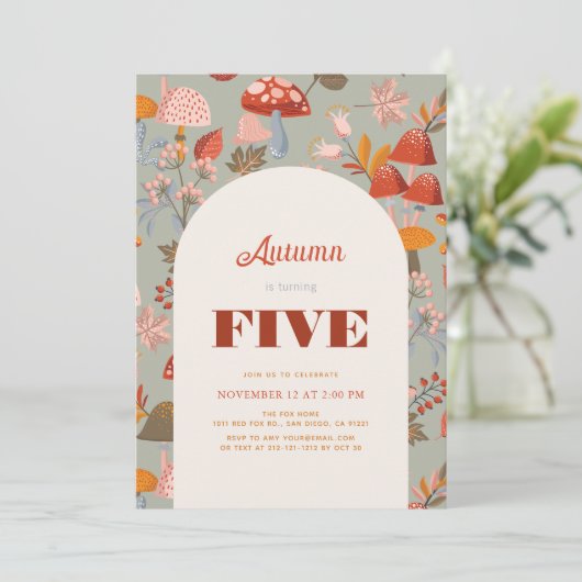 Herfst/Herfstpaddenstoel & Wildflower Sage Verjaar Kaart (Staand voorkant)