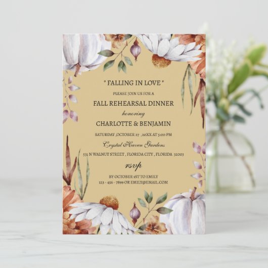 Herfst herfstpompoen bloemenrepetitie diner kaart (Staand voorkant)