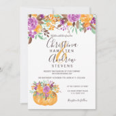 Herfst herfstpompoen floral oranje foto bruiloft kaart (Voorkant)