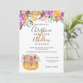 Herfst herfstpompoen floral oranje foto bruiloft kaart (Staand voorkant)