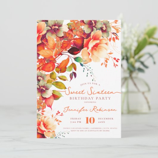 Herfst Herfsttuin Bloemzoet 16 Verjaardagsfeest Kaart (Staand voorkant)