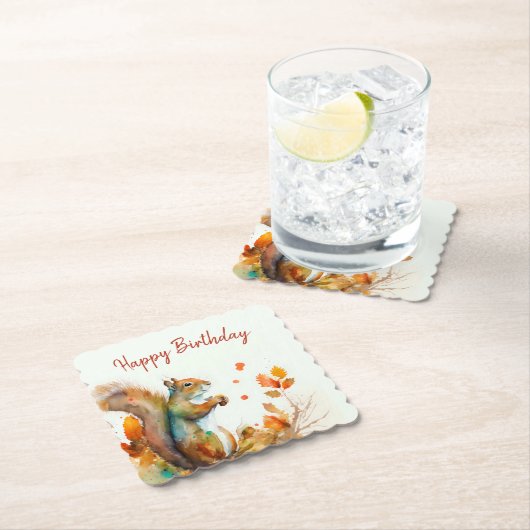 Herfst / Herfstvibes Eekhoorn - Verjaardagsfeest - Kartonnen Onderzetters (Insitu)