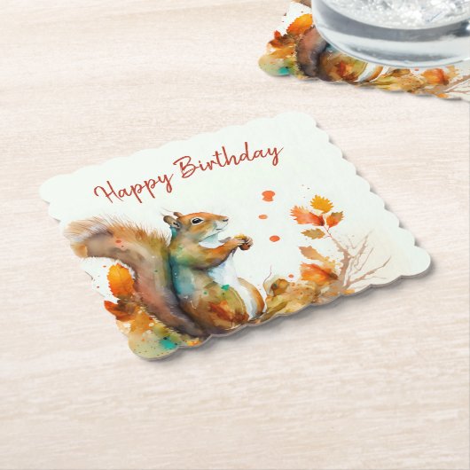 Herfst / Herfstvibes Eekhoorn - Verjaardagsfeest - Kartonnen Onderzetters (Gebogen)
