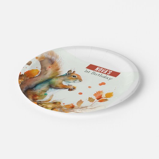 Herfst / Herfstvibes Eekhoorn - Verjaardagsfeest - Papieren Bordje (Gekanteld)