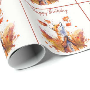 Herfst / Herfstvibes Fox - Happy Birthday Cadeaupapier