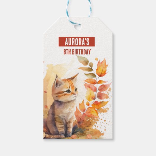 Herfst / Herfstvibes Kitten - Verjaardagsfeest - Cadeaulabel (Voorkant)