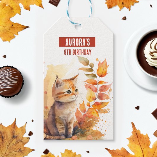 Herfst / Herfstvibes Kitten - Verjaardagsfeest - Cadeaulabel