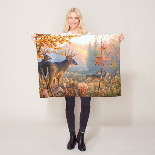 Herfst herten bokken doet bos weide fleece deken (In situ)