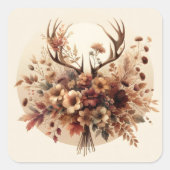 Herfst Herten Gewei Bloemboeket Vierkante Sticker (Voorkant)