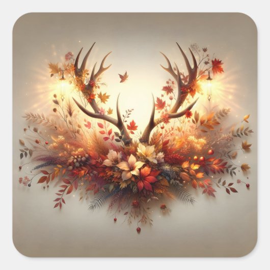 Herfst Herten Gewei Boeket Vierkante Sticker (Voorkant)