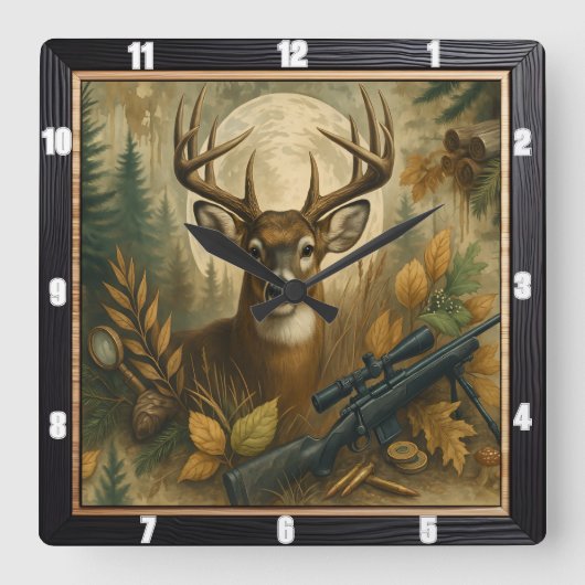 Herfst Herten Hunter's Forest Vierkante Klok (Voorkant)