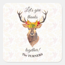 Herfst Herten Laten we samen Thanksgiving vieren Vierkante Sticker