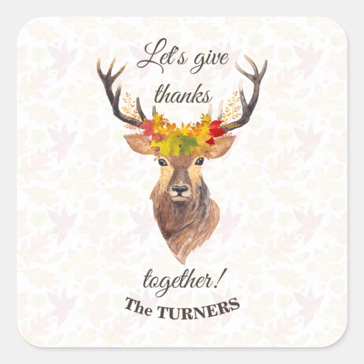 Herfst Herten Laten we samen Thanksgiving vieren Vierkante Sticker (Voorkant)