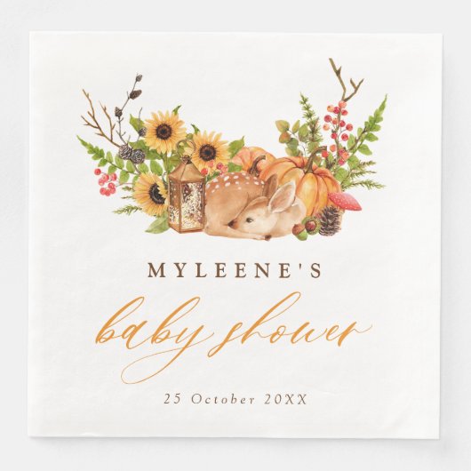 Herfst Herten Pompoen & Zonnebloemen Baby shower Servet (Voorkant)