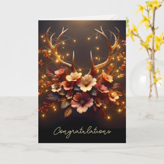 Herfst hertengewei met trouwlichten kaart (Gele Bloem)