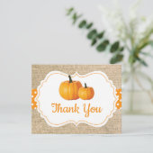 Herfst Hertenpompoen Oranje Jute Bedankkaart (Staand voorkant)