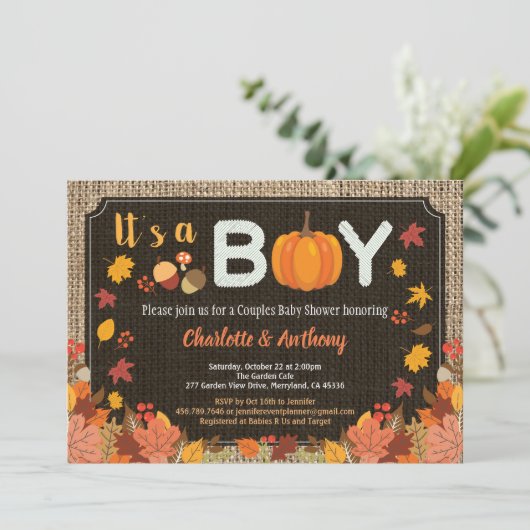 Herfst, het is een baby shower-uitnodiging voor ee kaart (Staand voorkant)