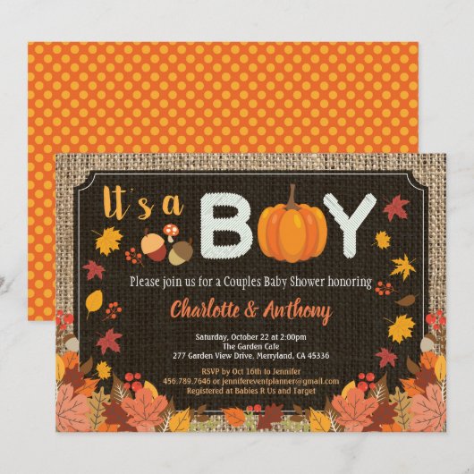 Herfst, het is een baby shower-uitnodiging voor ee kaart (Voorkant / Achterkant)