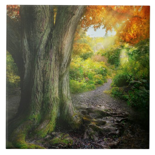 Herfst - Het pad naar oma's huis Tegeltje (Voorkant)