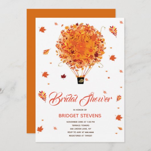 Herfst hete luchtballon bruids douche uitnodiging (Voorkant / Achterkant)