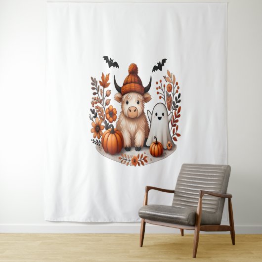 Herfst Highland Koe Ghost, Herfst Wandkleed (In situ)