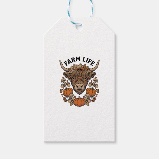 Herfst Highland Koe Met Hart Bril Cadeaulabel (Voorkant)