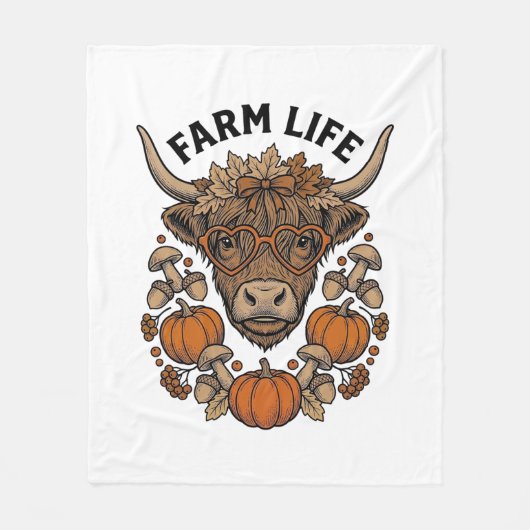 Herfst Highland Koe Met Hart Bril Fleece Deken (Voorkant)