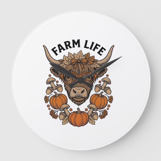 Herfst Highland Koe Met Hart Bril Grote Klok (Voorkant)