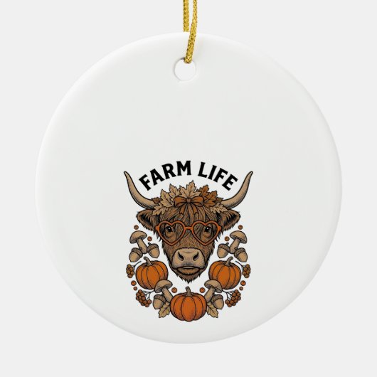 Herfst Highland Koe Met Hart Bril Keramisch Ornament (Voorkant)