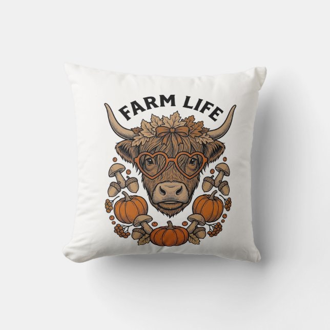 Herfst Highland Koe Met Hart Bril Kussen (Voorkant)