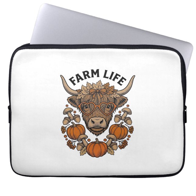 Herfst Highland Koe Met Hart Bril Laptop Sleeve (Voorkant)